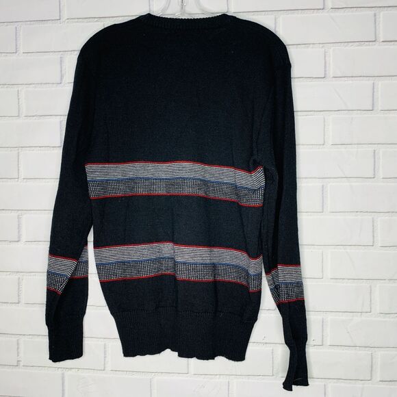vintage 90s all wool sweater V neck stripes black red Damon size medium men - Picture 2 of 7